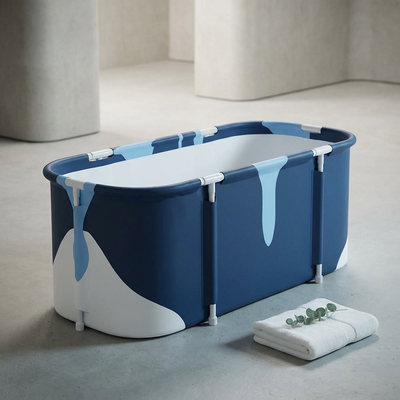 55In Portable Folding Bathtub for Bathroom, Hot Ice Bath Tub for 2 Person , Blue White