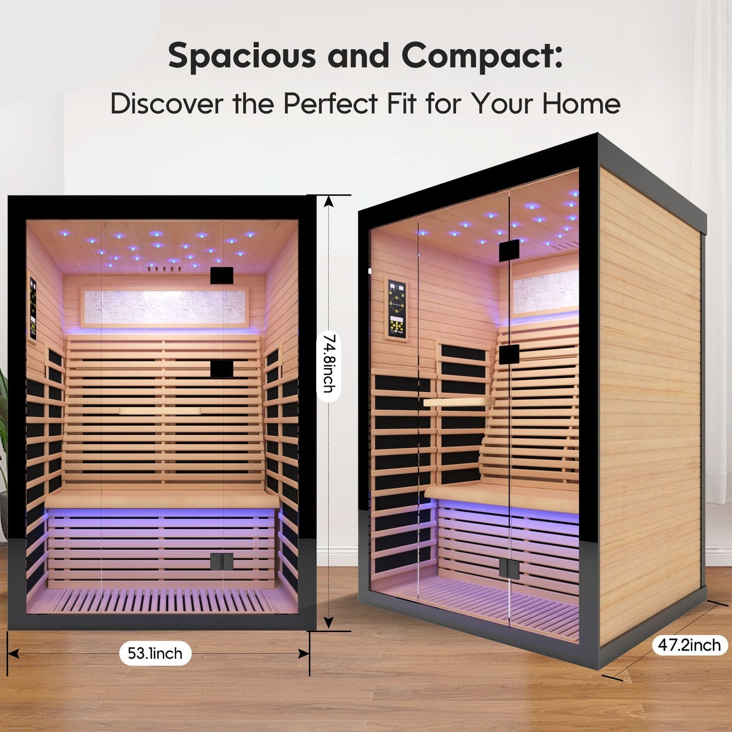 HouseOfZazla 2-Person FAR Infrared Sauna | Hemlock | 8 Epoxy Heaters | 2160W