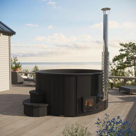 SaunaLife Model S4B wood-fired hot tub, black, view 4