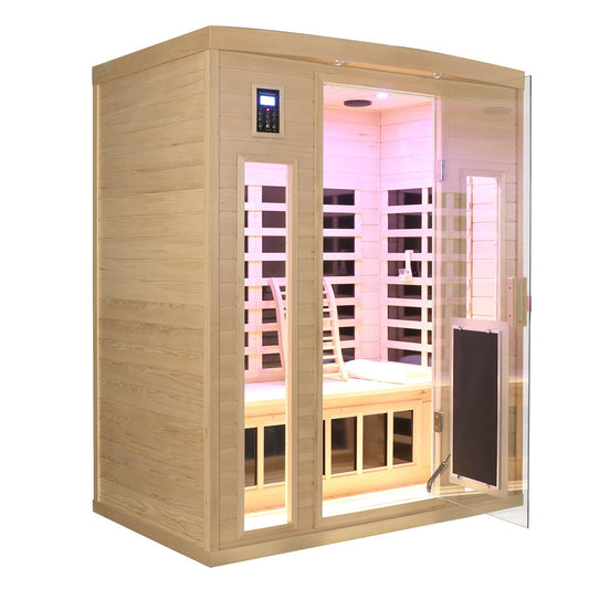 HouseOfZazla 3-Person FAR-Infrared Indoor Sauna | Hemlock | 2130W | Low EMF