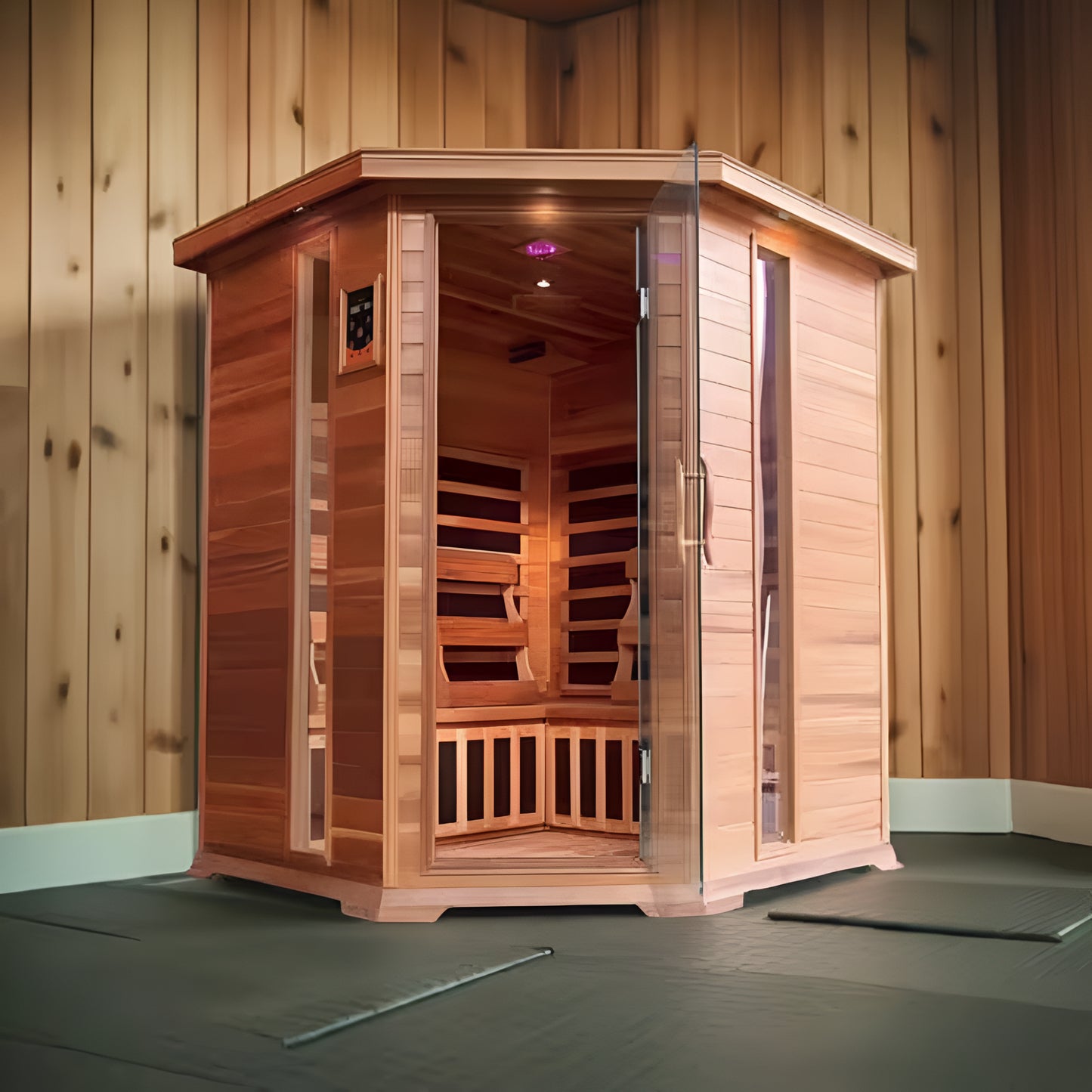 Sunray Saunas 4-Person Corner Infrared Sauna | Canadian Red Cedar | 110V