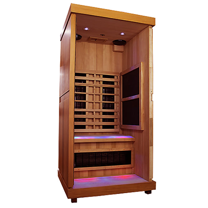 Finnmark FD-1 1-person infrared sauna, side view of interior with door removed