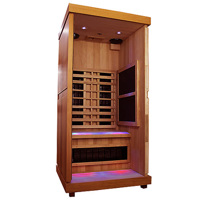 Finnmark FD-1 1-person infrared sauna, side view of interior with door removed
