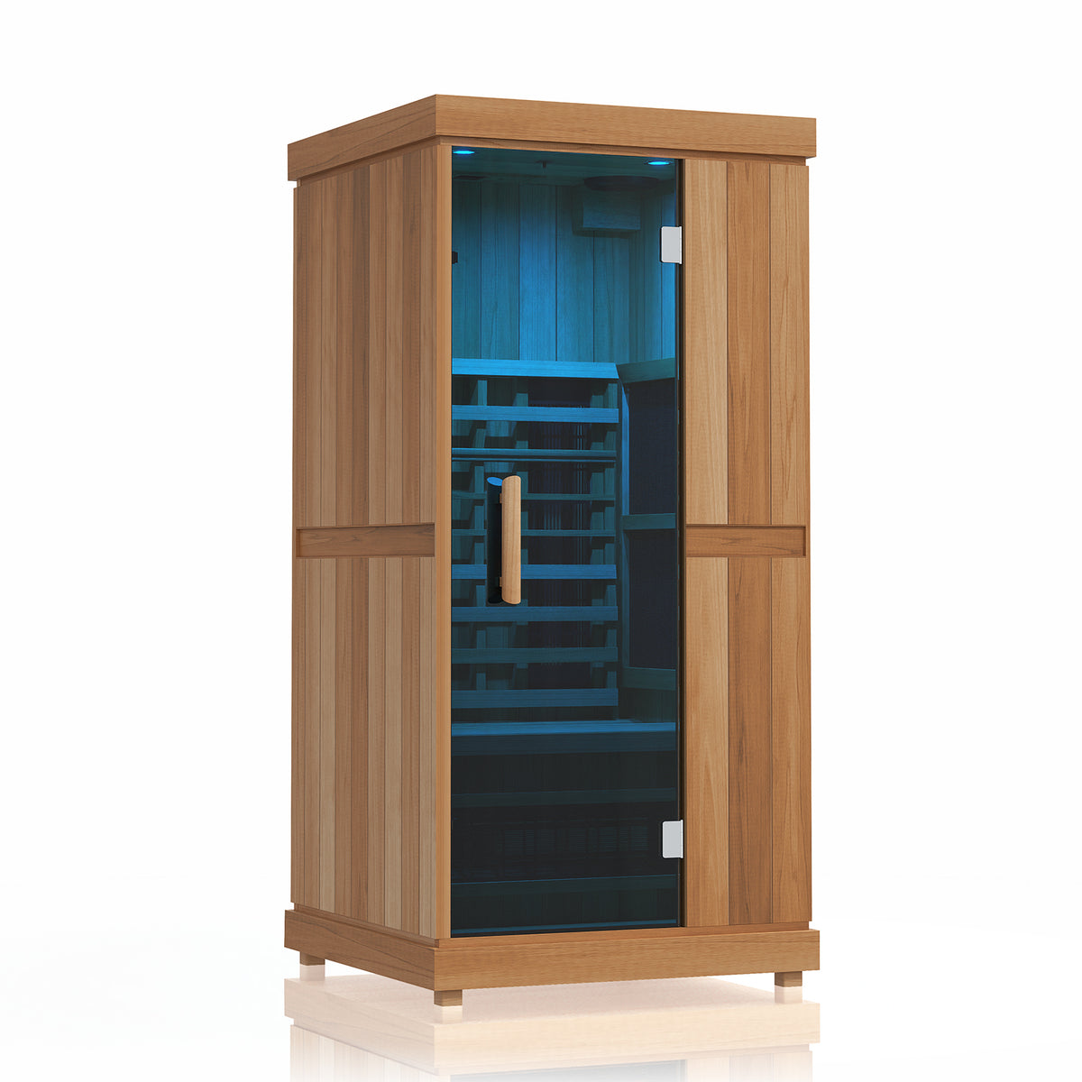 Finnmark FD-1 1-person infrared sauna, with blue interior lighting