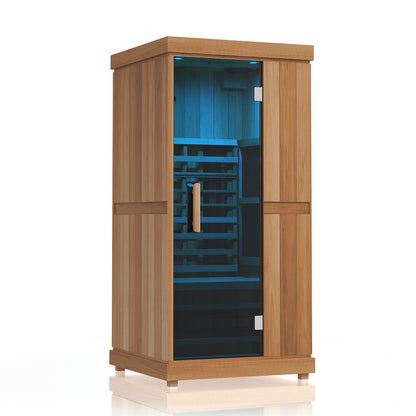 Finnmark FD-1 1-person infrared sauna, with blue interior lighting