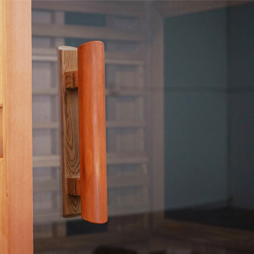 Finnmark FD-1 1-person infrared sauna, wood door handle detail