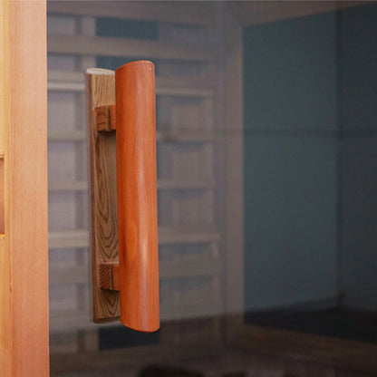 Finnmark FD-1 1-person infrared sauna, wood door handle detail
