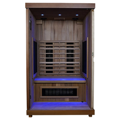 Finnmark FD-2 2-person infrared sauna, interior view with door removed