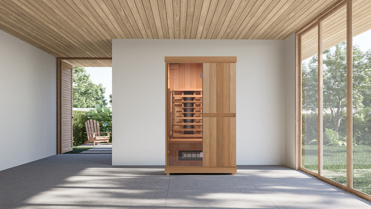 Finnmark FD-2 2-person infrared sauna, in a covered patio room