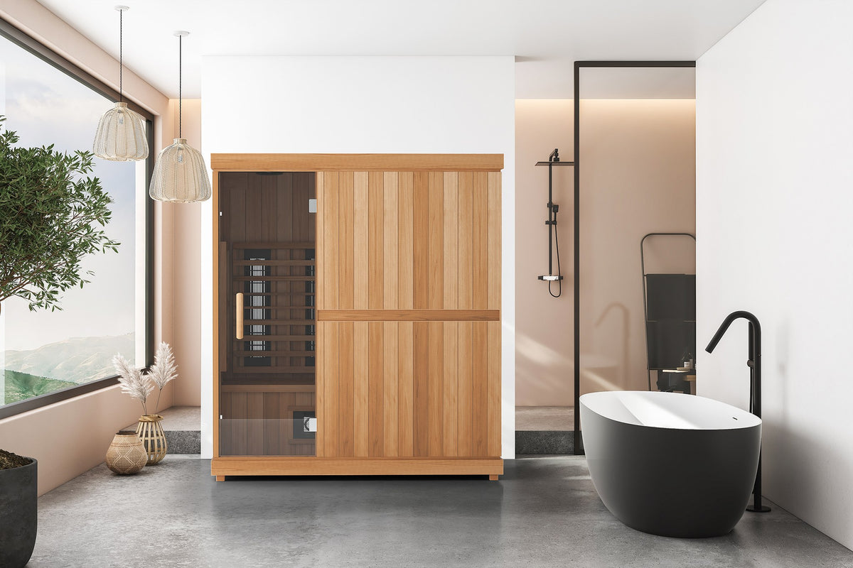 Finnmark FD-3 3-4 person infrared sauna, in a bathroom