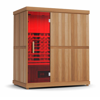 Finnmark FD-3 3-4 person infrared sauna, with red interior lighting