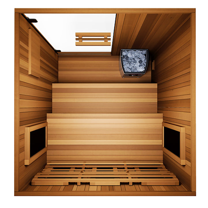 Finnmark FD-4 Trinity 2-person combination sauna, top-down view of interior