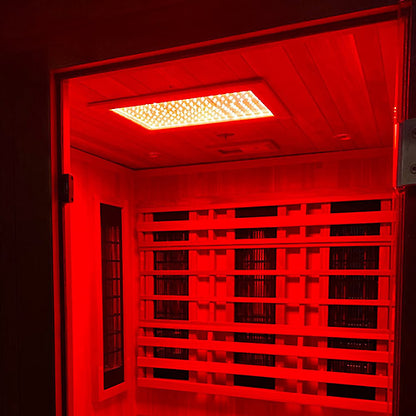 Finnmark FD-4 Trinity 2-person combination sauna, interior with red LED panel on
