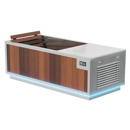 Finnmark SoulCold cold and hot plunge tub, chiller end with touchscreen and LED base lighting