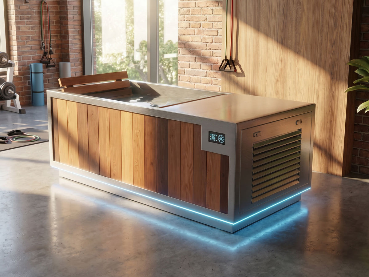 Finnmark SoulCold cold and hot plunge tub, in a home gym
