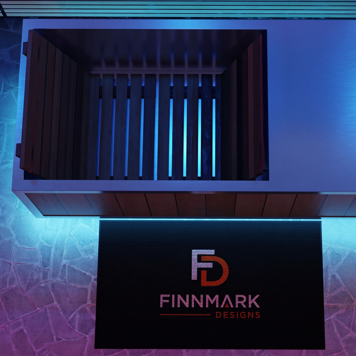 Finnmark SoulCold cold and hot plunge tub, top-down view with LED lighting