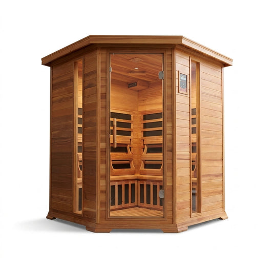 4-Person Cedar Corner Infrared Sauna — Studio Shot
