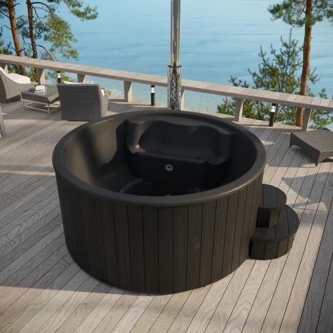 SaunaLife Model S4B wood-fired hot tub, black, view 2