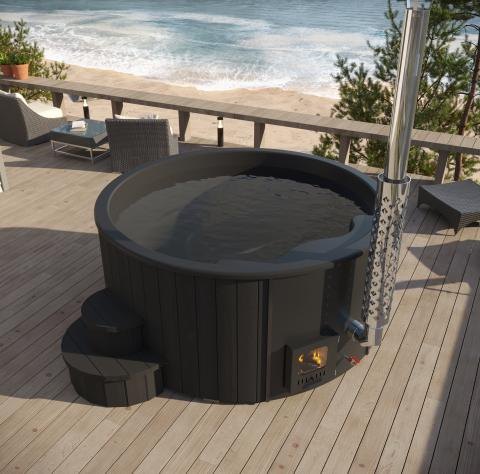 SaunaLife Model S4B wood-fired hot tub, black, view 3
